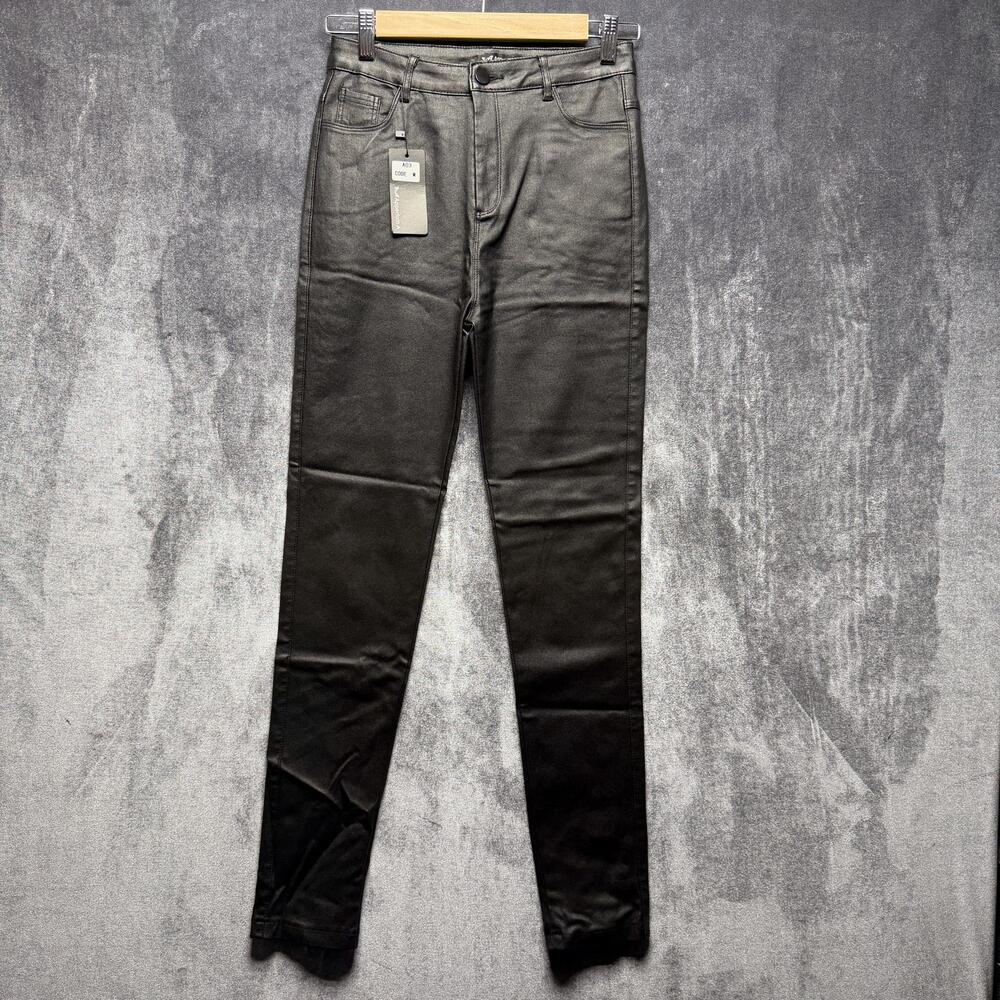 Apperloth Jegging Pants Womens Medium Black Coated Faux Leather Skinny Stretch